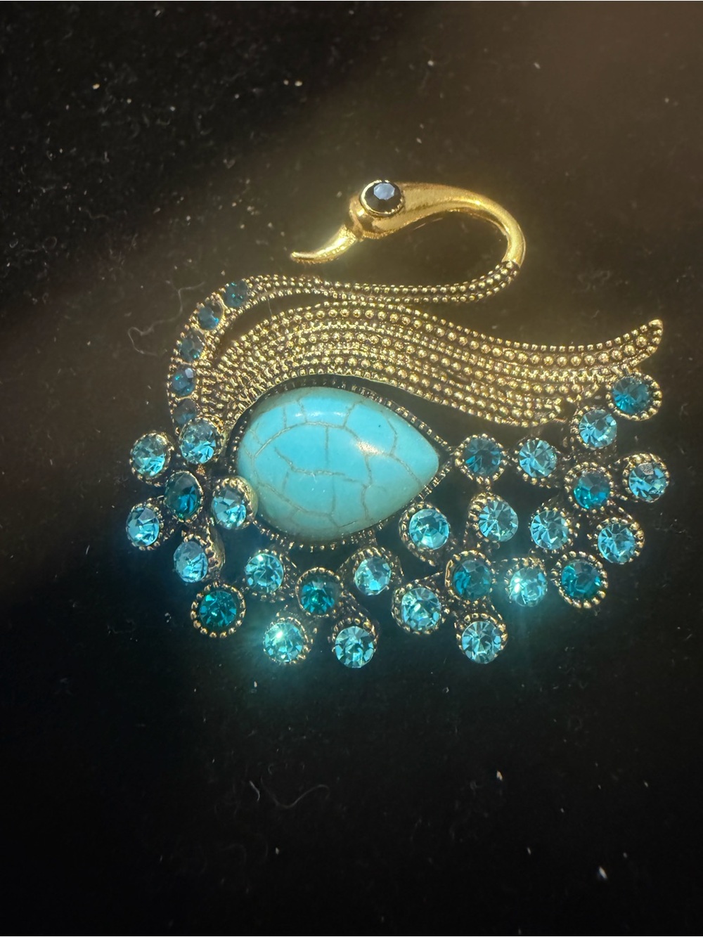 Rare VTG Turquoise Blue Swan Brooch - Gold-Tone Women's Jewelry
